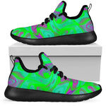 Neon Green Pink Psychedelic Trippy Print Mesh Knit Shoes GearFrost