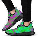 Neon Green Pink Psychedelic Trippy Print Mesh Knit Shoes GearFrost