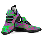 Neon Green Pink Psychedelic Trippy Print Mesh Knit Shoes GearFrost