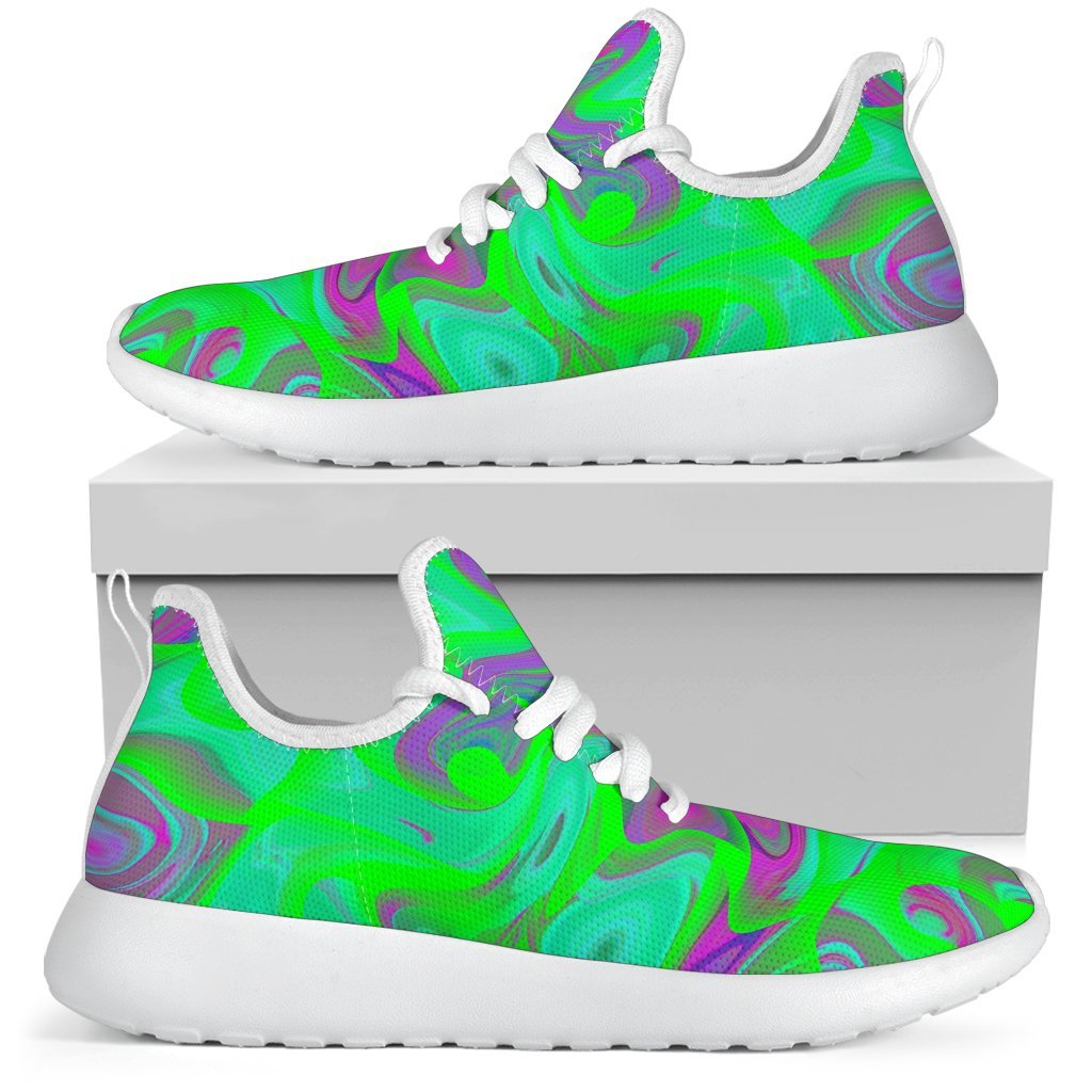 Neon Green Pink Psychedelic Trippy Print Mesh Knit Shoes GearFrost