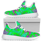 Neon Green Pink Psychedelic Trippy Print Mesh Knit Shoes GearFrost