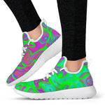 Neon Green Pink Psychedelic Trippy Print Mesh Knit Shoes GearFrost