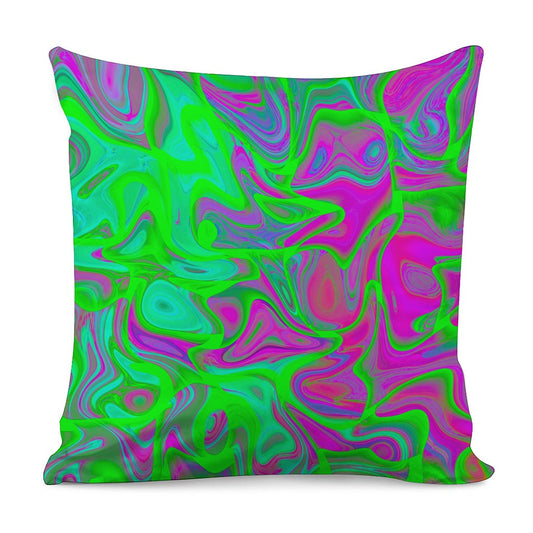 Neon Green Pink Psychedelic Trippy Print Pillow Cover