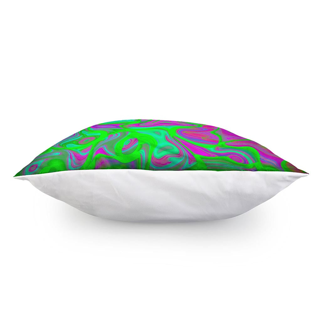 Neon Green Pink Psychedelic Trippy Print Pillow Cover