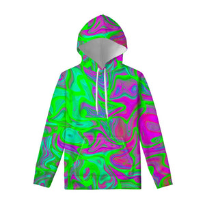 Neon Green Pink Psychedelic Trippy Print Pullover Hoodie GearFrost