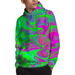 Neon Green Pink Psychedelic Trippy Print Pullover Hoodie