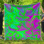 Neon Green Pink Psychedelic Trippy Print Quilt