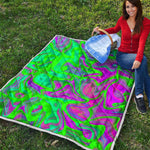 Neon Green Pink Psychedelic Trippy Print Quilt