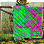 Neon Green Pink Psychedelic Trippy Print Quilt