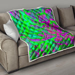 Neon Green Pink Psychedelic Trippy Print Quilt