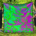 Neon Green Pink Psychedelic Trippy Print Quilt