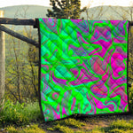 Neon Green Pink Psychedelic Trippy Print Quilt