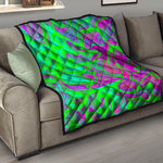 Neon Green Pink Psychedelic Trippy Print Quilt
