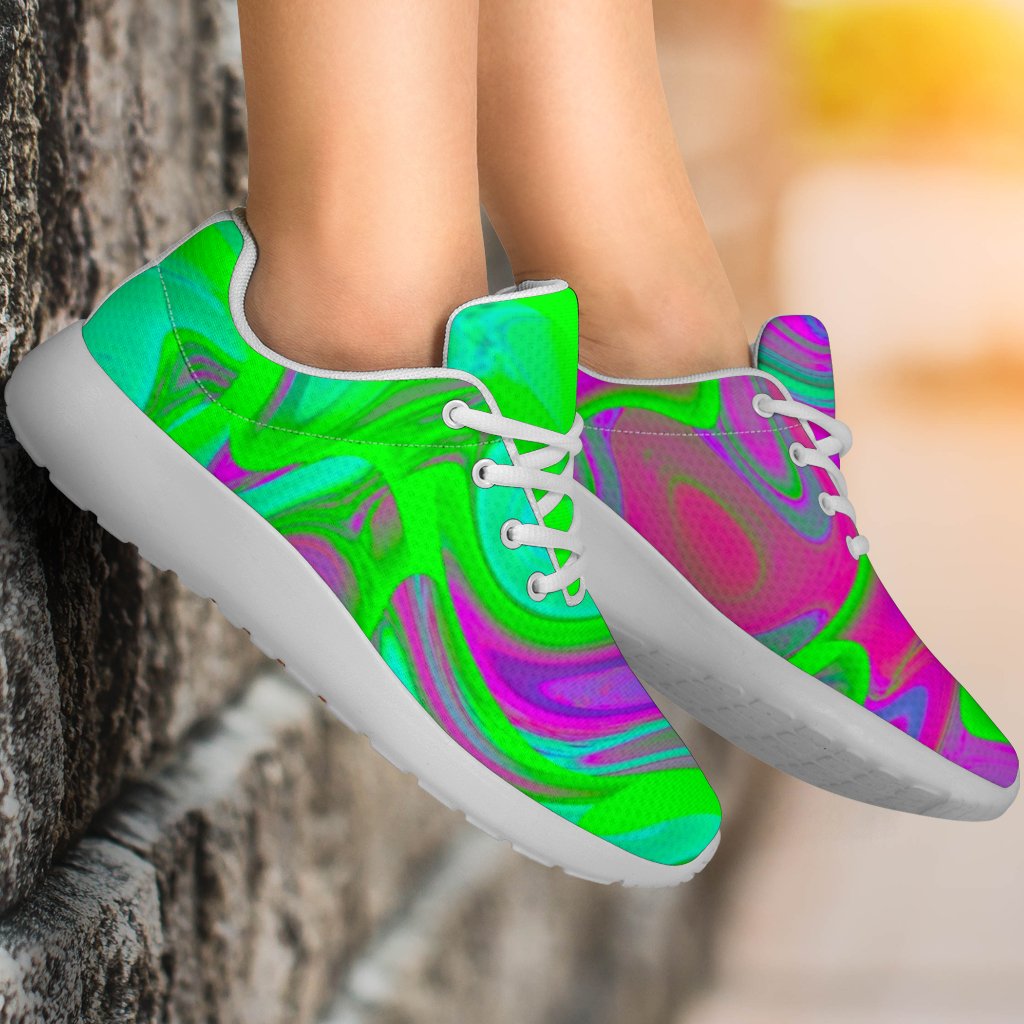 Neon Green Pink Psychedelic Trippy Print Sport Shoes GearFrost
