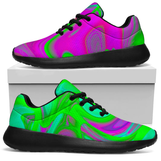Neon Green Pink Psychedelic Trippy Print Sport Shoes GearFrost