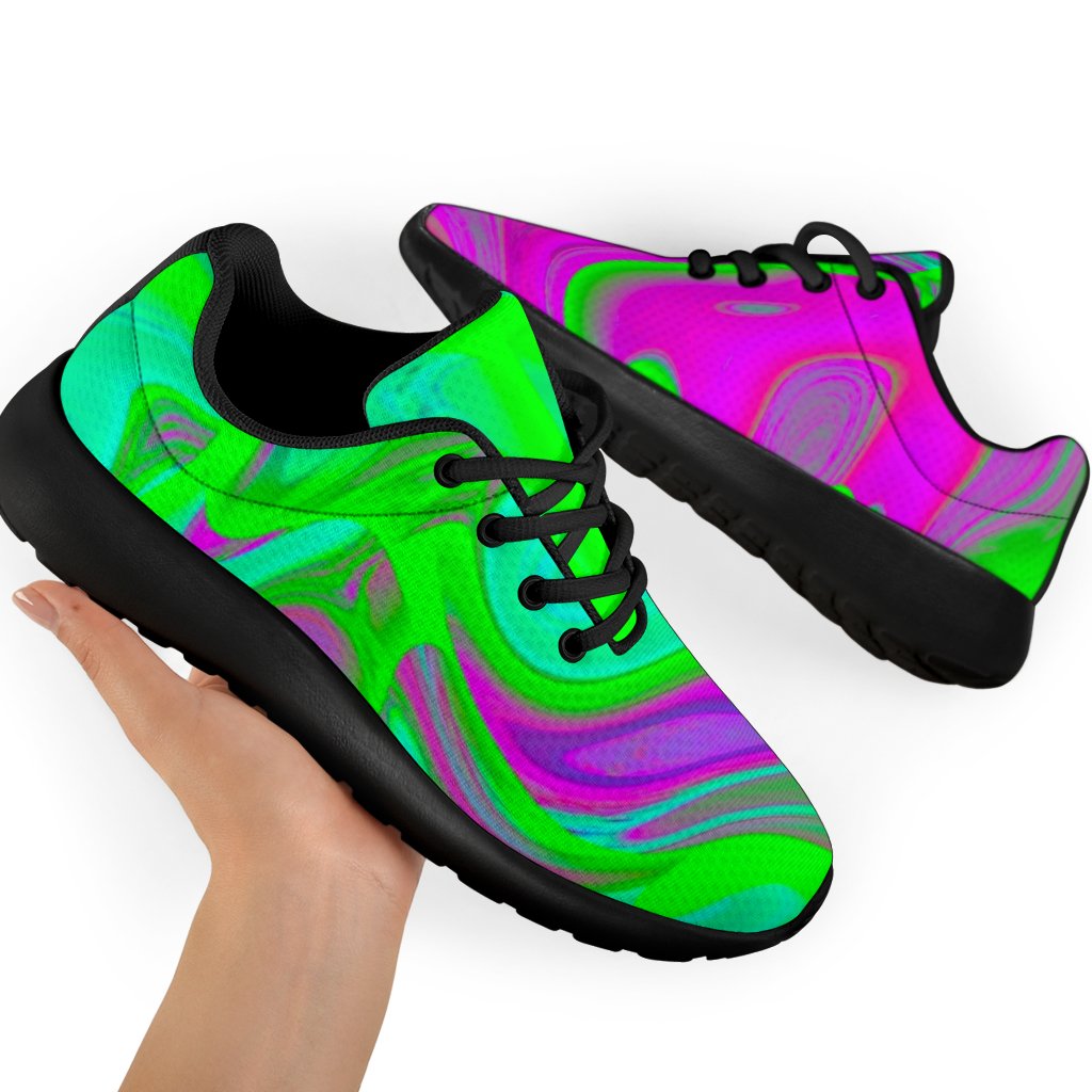 Neon Green Pink Psychedelic Trippy Print Sport Shoes GearFrost