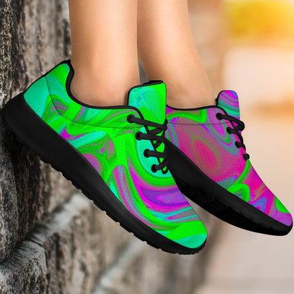 Neon Green Pink Psychedelic Trippy Print Sport Shoes GearFrost