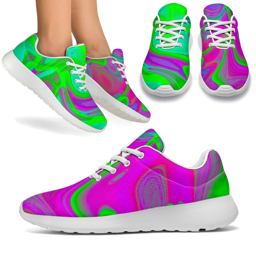 Neon Green Pink Psychedelic Trippy Print Sport Shoes GearFrost