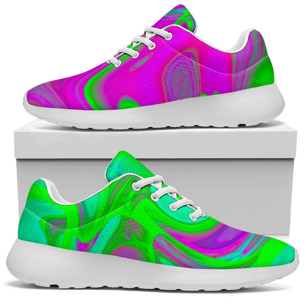 Neon Green Pink Psychedelic Trippy Print Sport Shoes GearFrost