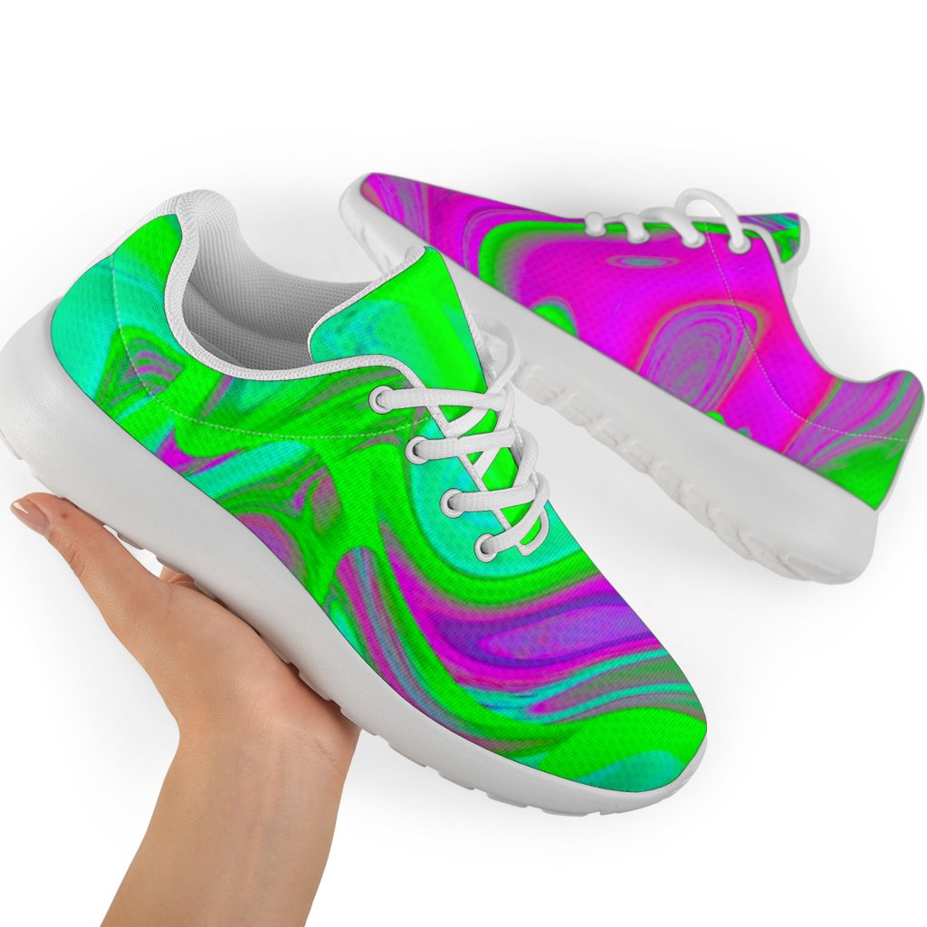 Neon Green Pink Psychedelic Trippy Print Sport Shoes GearFrost