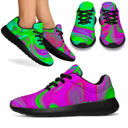 Neon Green Pink Psychedelic Trippy Print Sport Shoes GearFrost