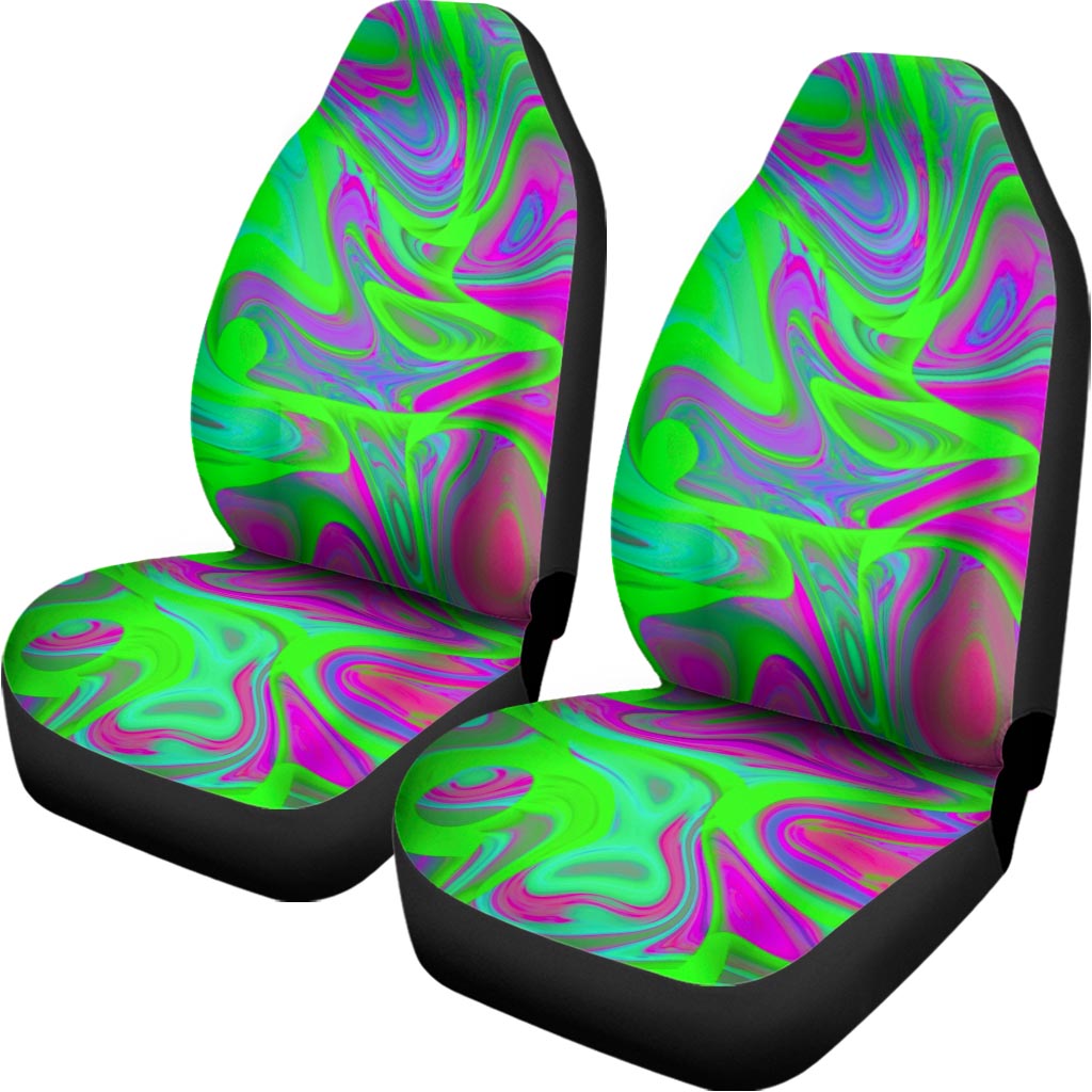 Neon Green Pink Psychedelic Trippy Print Universal Fit Car Seat Covers