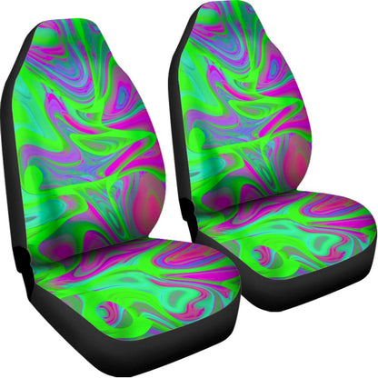 Neon Green Pink Psychedelic Trippy Print Universal Fit Car Seat Covers