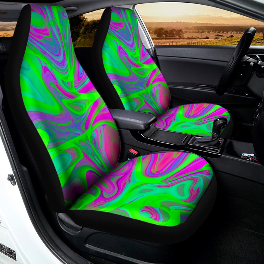Neon Green Pink Psychedelic Trippy Print Universal Fit Car Seat Covers