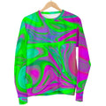 Neon Green Pink Psychedelic Trippy Print Women's Crewneck Sweatshirt