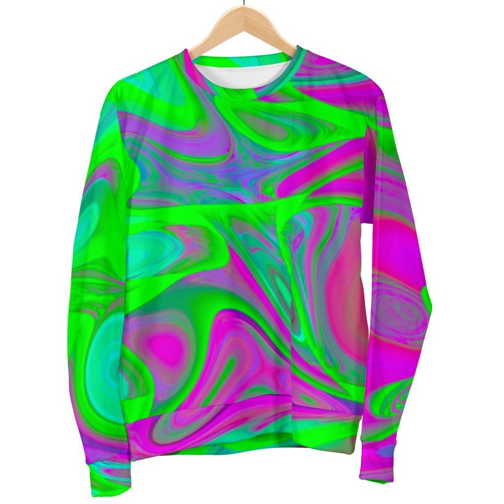 Neon Green Pink Psychedelic Trippy Print Women's Crewneck Sweatshirt GearFrost
