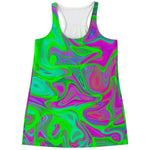 Neon Green Pink Psychedelic Trippy Print Women's Racerback Tank Top