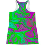 Neon Green Pink Psychedelic Trippy Print Women's Racerback Tank Top