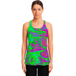 Neon Green Pink Psychedelic Trippy Print Women's Racerback Tank Top