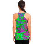 Neon Green Pink Psychedelic Trippy Print Women's Racerback Tank Top