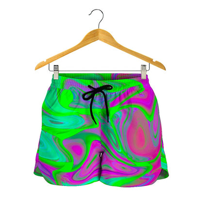 Neon Green Pink Psychedelic Trippy Print Women's Shorts