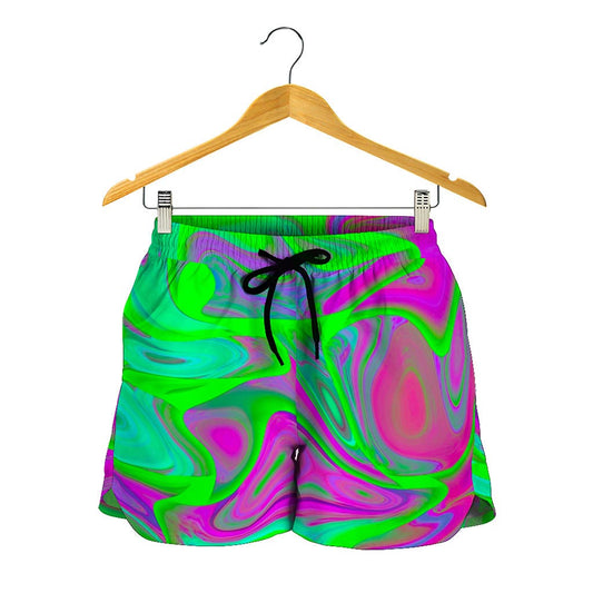 Neon Green Pink Psychedelic Trippy Print Women's Shorts