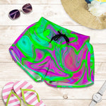 Neon Green Pink Psychedelic Trippy Print Women's Shorts