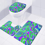 Neon Green Psychedelic Trippy Print 3 Piece Bath Mat Set