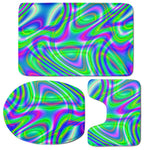 Neon Green Psychedelic Trippy Print 3 Piece Bath Mat Set