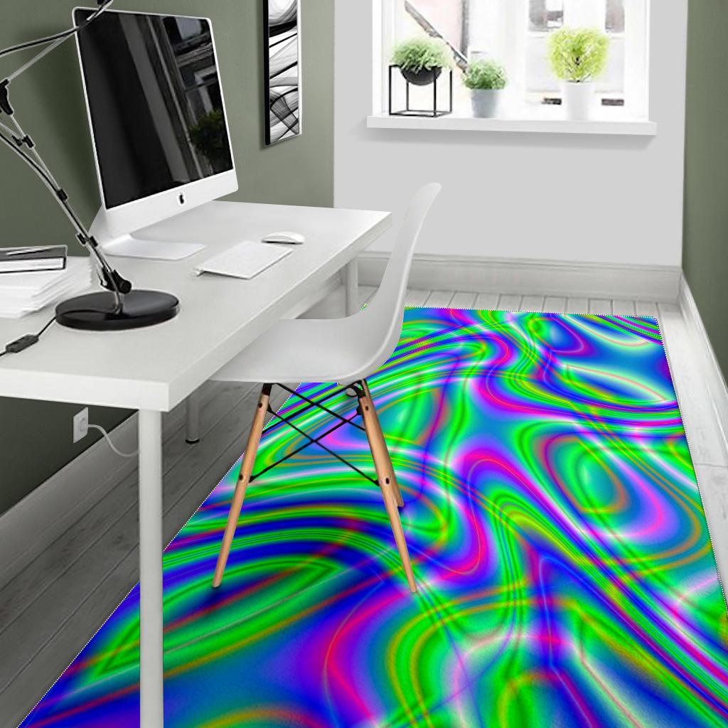 Neon Green Psychedelic Trippy Print Area Rug GearFrost