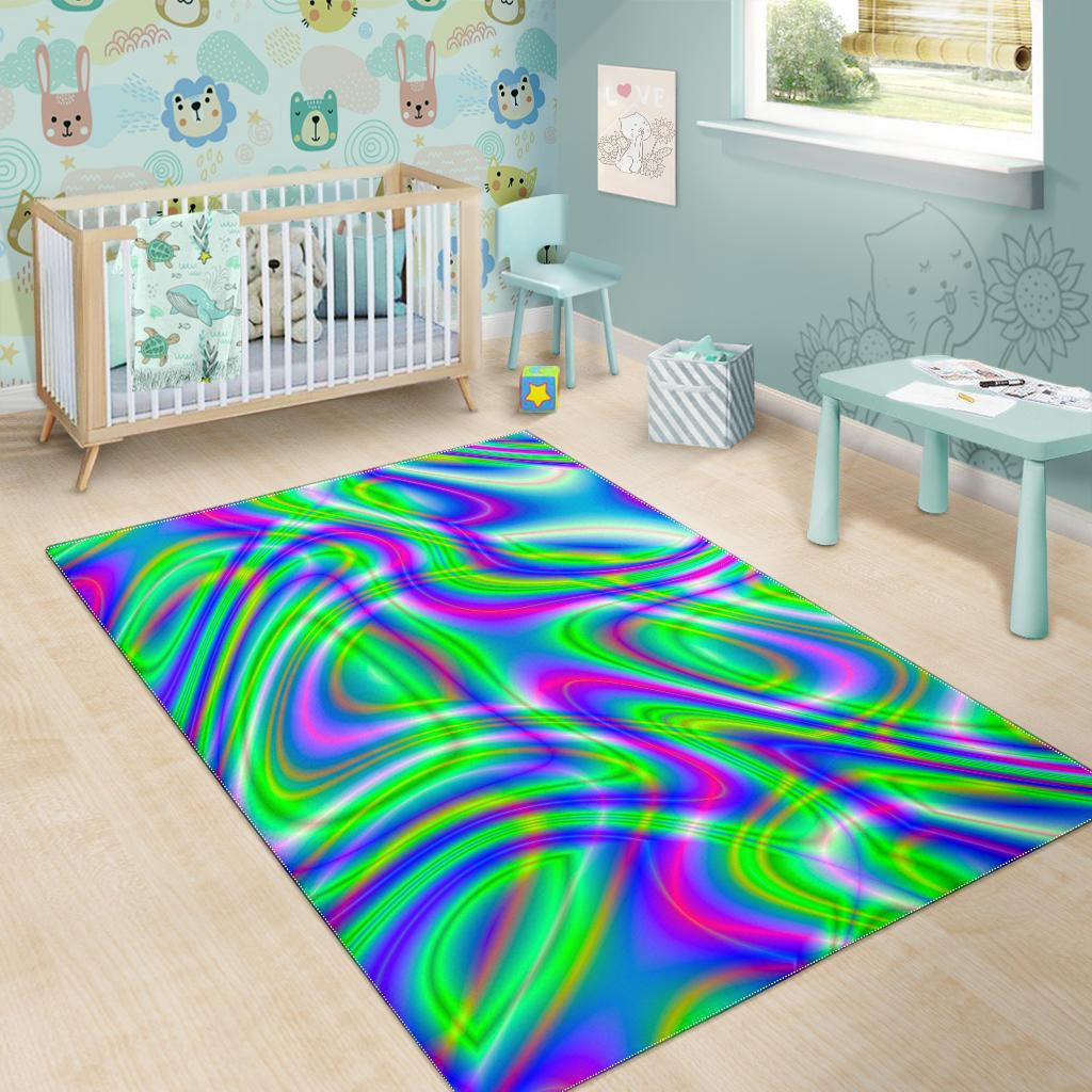 Neon Green Psychedelic Trippy Print Area Rug GearFrost