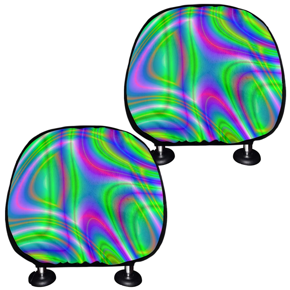 Neon Green Psychedelic Trippy Print Car Headrest Covers