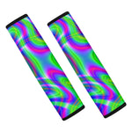 Neon Green Psychedelic Trippy Print Car Seat Belt Covers