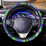 Neon Green Psychedelic Trippy Print Car Steering Wheel Cover