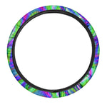 Neon Green Psychedelic Trippy Print Car Steering Wheel Cover