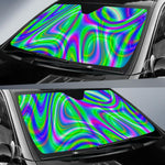 Neon Green Psychedelic Trippy Print Car Sun Shade GearFrost