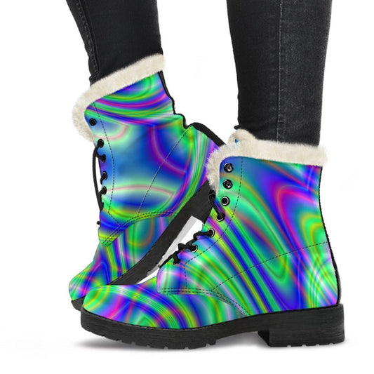 Neon Green Psychedelic Trippy Print Comfy Boots GearFrost