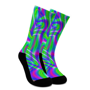 Neon Green Psychedelic Trippy Print Crew Socks