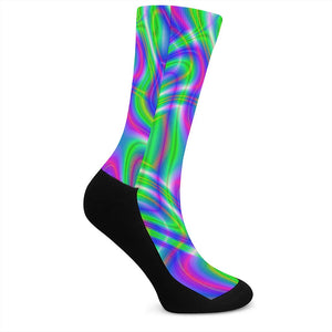 Neon Green Psychedelic Trippy Print Crew Socks