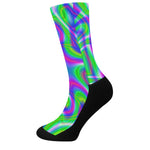 Neon Green Psychedelic Trippy Print Crew Socks